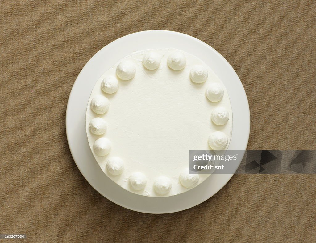 White cake decorated whipped cream,aerial view