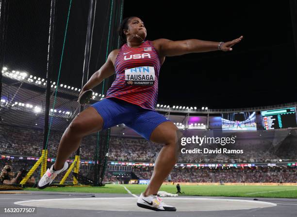 Laulauga Tausaga of Team United States competes in the Women's Discus Throw Final during day four of the World Athletics Championships Budapest 2023...