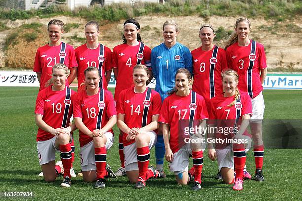Norway starting team: back row Solfrid Andersen Dahle, Caroline Graham Hansen, Ingvild Stensland, Ingrid Hjelmseth, Solveig Gulbrandsen, Marit Fiane...