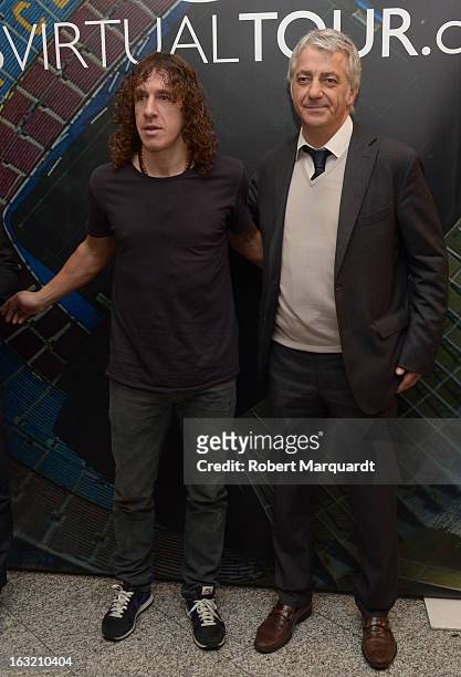Carles Puyol and Salvador Garcia attend the press presentation of the 'FCBVirtualTour' at Camp Nou on March 6, 2013 in Barcelona, Spain. The online...