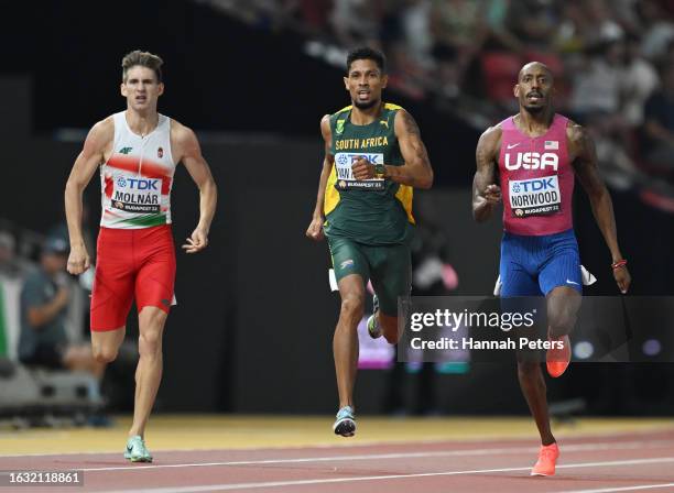 Wayde Van Niekerk of Team South Africa competes in the Men's 400m Semi-Final during day four of the World Athletics Championships Budapest 2023 at...