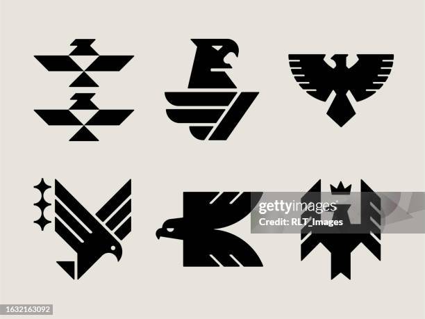 stockillustraties, clipart, cartoons en iconen met mid-century modern eagle icons - dierenvleugel