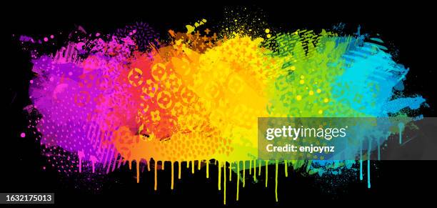rainbow colored grunge paint patterns background - multi colored background artwork acrylic stock illustrations