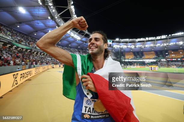 Gold medalist Gianmarco Tamberi of Team Italy reacts after winning the Men's High Jump Final during day four of the World Athletics Championships...