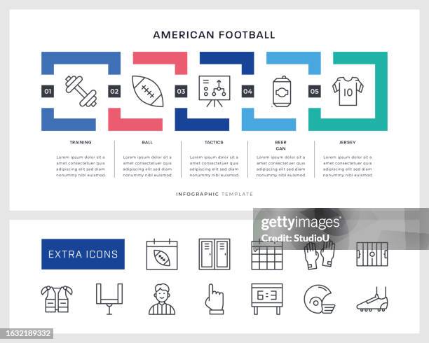 american football infographic template and line icons - sports jersey template stock illustrations