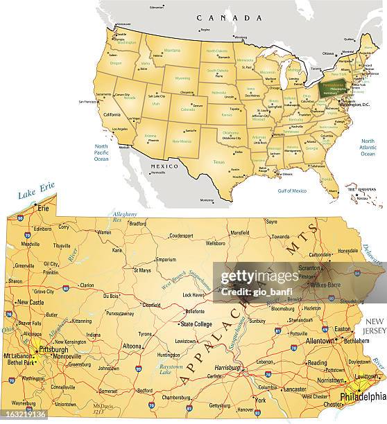 pennsylvania - highway map stock illustrations