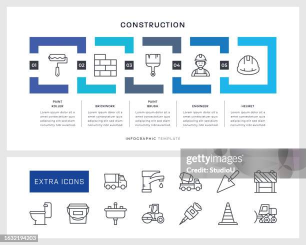 construction infographic template and line icons - bathroom wall stock illustrations