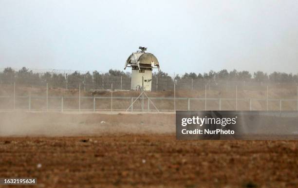 An Israeli watchtower is pictured along the border with Gaza, east of Khan Yunis in the southern Gaza Strip on on August 29, 2023.