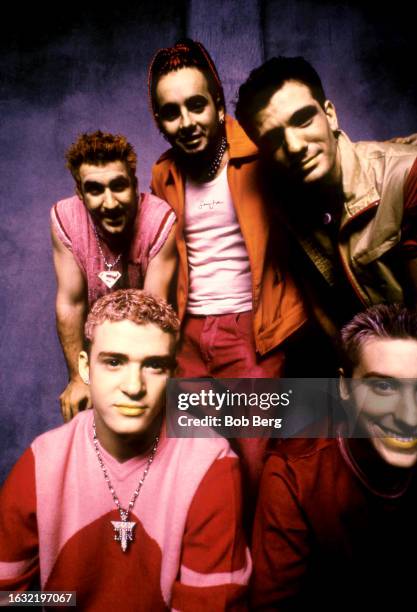 Joey Fatone, Chris Kirkpatrick, JC Chasez, Lance Bass, Justin Timberlake, of the American pop band NSYNC, pose for a group portrait in Los Angeles,...