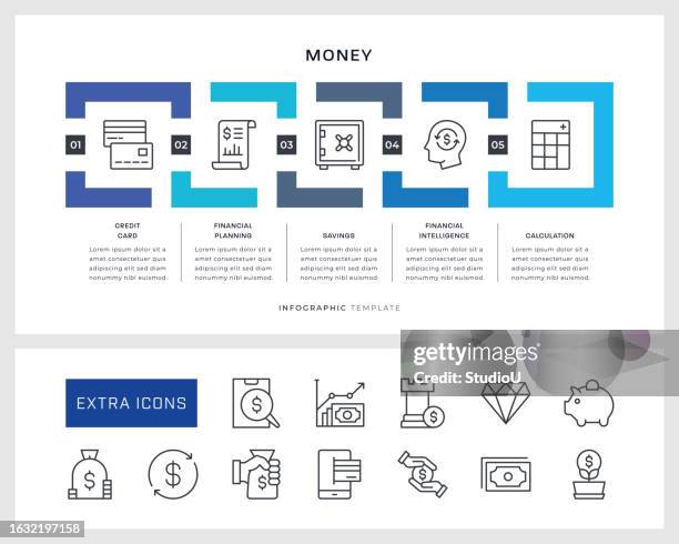 money infographic template and line icons - mobile payment stock illustrations