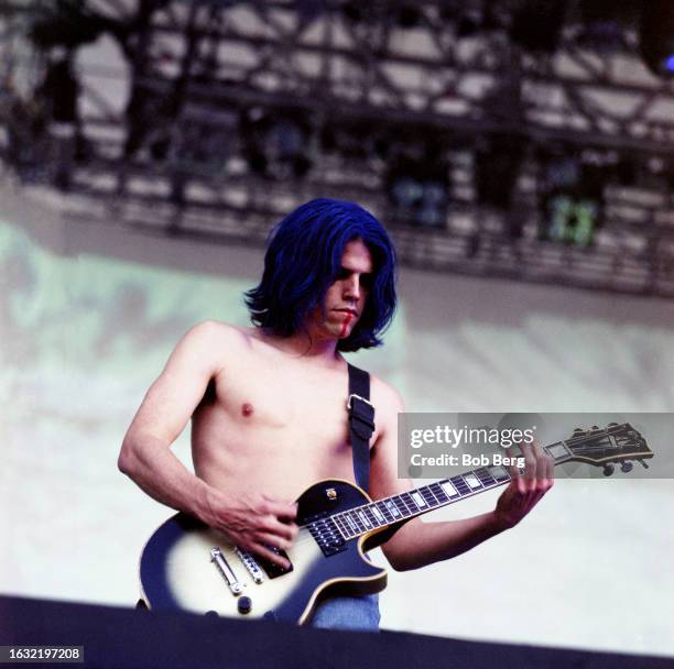 American guitarist Adam Jones, of the American rock band Tool, performs at Lollapalooza 1997 on July 11, 1997 at Randall's Island, New York.