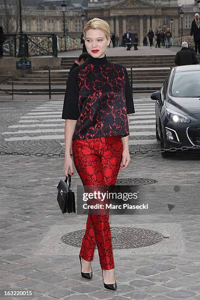 Lea Seydoux arrives to attend the 'Louis Vuitton' Fall/Winter 2013 Ready-to-Wear show as part of Paris Fashion Week on March 6, 2013 in Paris, France.