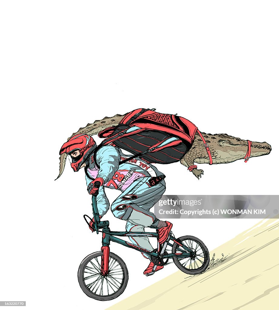 Extreme crocodile bike rider