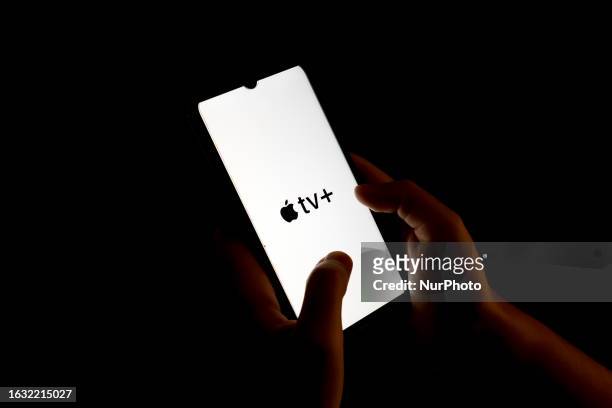 In this photo illustration an Apple TV+ logo seen displayed on a smartphone screen in Chania, Greece on August 29, 2023.