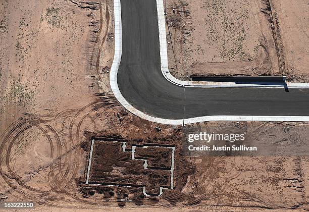 The footprint of a new home stands at a housing development on March 6, 2013 in Mesa, Arizona. In 2008, Phoenix, Arizona was at the forefront of the...