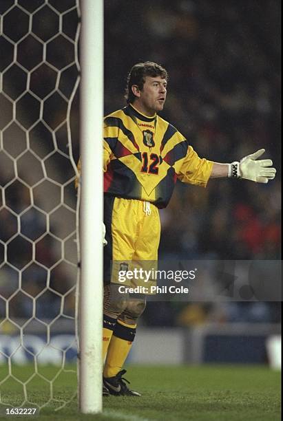 Andy Goram of Scotland in action during the Friendly International against Denmark at Ibrox in Glasgow, Scotland. Denmark won 1-0. \ Mandatory...