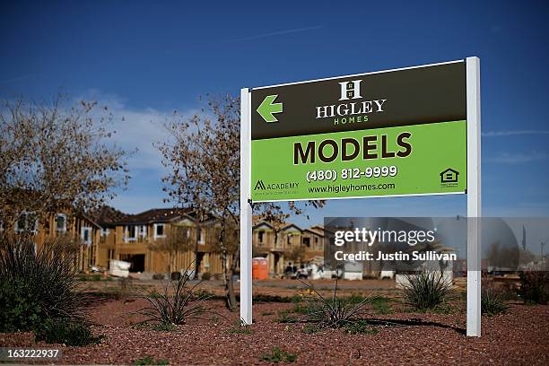 New homes are under construction at a housing development on March 6, 2013 in Gilbert, Arizona. In 2008, Phoenix, Arizona was at the forefront of the...