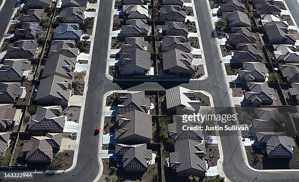 Rows of homes stand at a housing development on March 6, 2013 in Mesa, Arizona. In 2008, Phoenix, Arizona was at the forefront of the U.S. Housing...