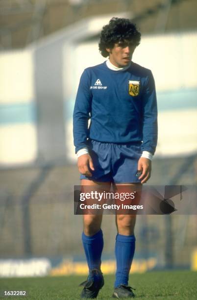 Diego Maradona of Agentina takes a rest during a training session. \ Mandatory Credit: Allsport UK /Allsport