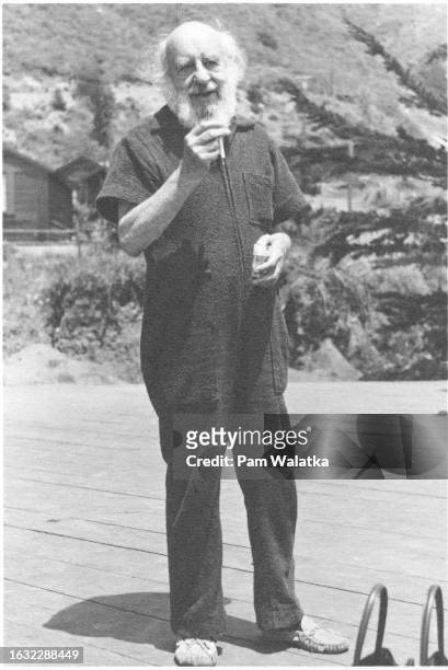 German psychiatrist Fritz Perls smokes a cigarette on the pool deck of the Esalen Institute, Big Sur, California, 1967. The institute was founded in...