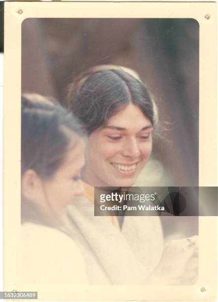 Portrait of artist Jane Watkins and Tai Chi instructor Anne Heider as they smile together at Esalen Institute, Big Sur, California, 1967. The...