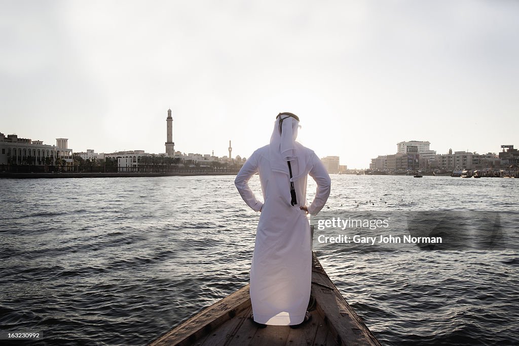 Arab businessman in traditional dress, Dubai Creek