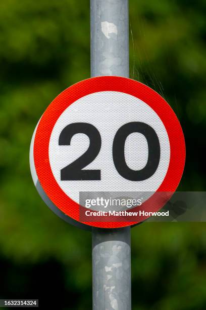 20mph speed limit sign on October 3, 2022 in Cardiff, Wales.