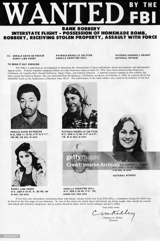 Wanted Poster For Patty Hearst And Others