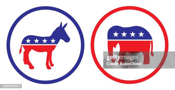 stockillustraties, clipart, cartoons en iconen met donkey and elephant icon set - republikeinse partij vs
