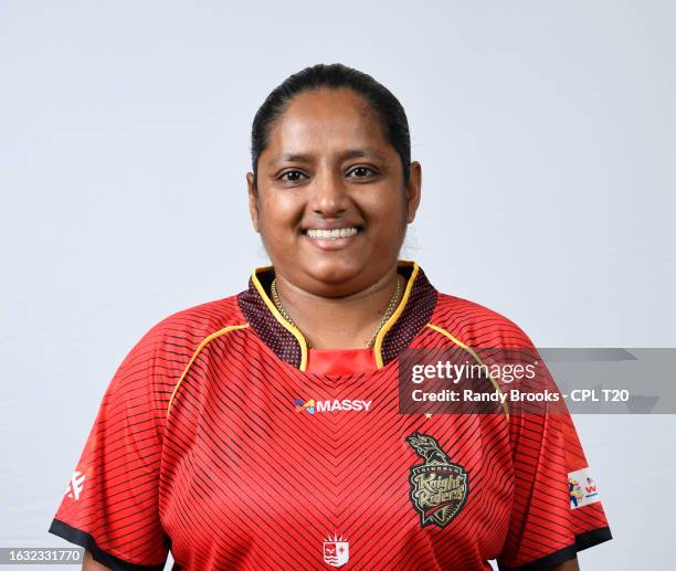 Anisa Mohammed of Trinbago Knight Riders during a portrait session at Radisson Aquatica Resort in Bridgetown, Barbados on August 29, 2023.