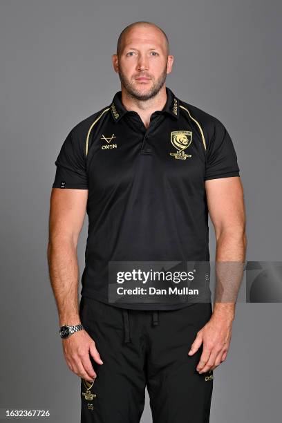 Head Coach George Skivington of Gloucester Rugby poses for a portrait during the squad photocall for the 2023-2024 Gallagher Premiership Rugby season...