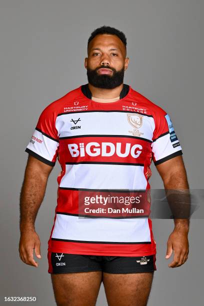 Jamal Ford-Robinson of Gloucester Rugby poses for a portrait during the squad photocall for the 2023-2024 Gallagher Premiership Rugby season on...