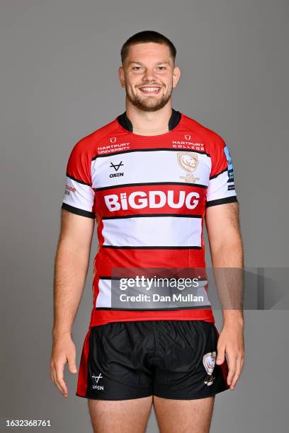 Ben Donnell of Gloucester Rugby poses for a portrait during the squad photocall for the 2023-2024 Gallagher Premiership Rugby season on August 16,...