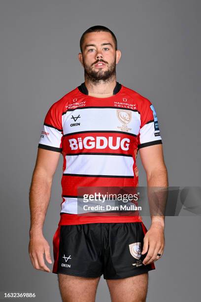 Lewis Ludlow of Gloucester Rugby poses for a portrait during the squad photocall for the 2023-2024 Gallagher Premiership Rugby season on August 16,...