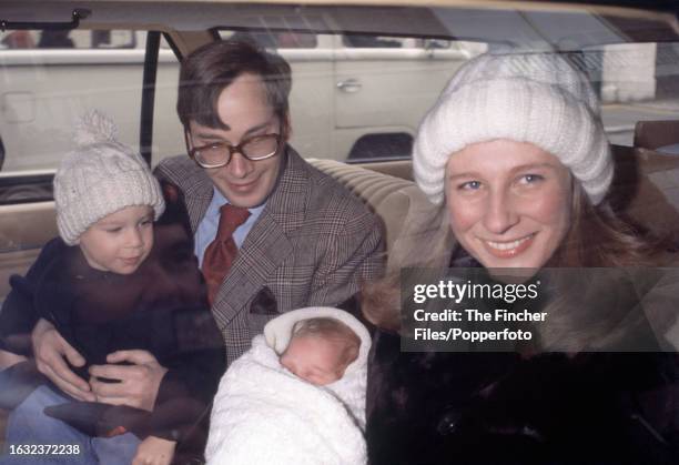 The Duke and Duchess of Gloucester leaving St Mary's Hospital in London with Alexander Windsor The Earl of Ulster and newborn Lady Davina Windsor,...