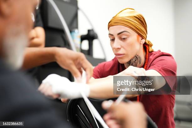 Isis Verbeek of The Netherlands has her hands wrapped prior to her fight during Dana White's Contender Series season seven, week three at UFC APEX on...