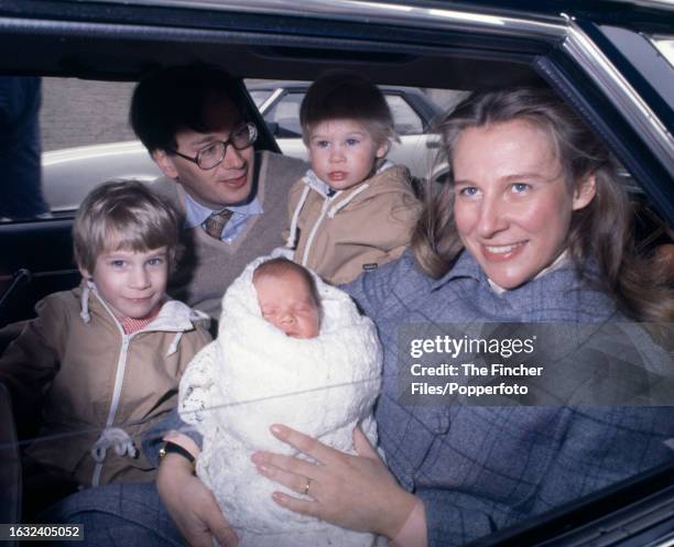 The Duke and Duchess of Gloucester leaving St Mary's Hospital in London with Alexander Windsor The Earl of Ulster, Lady Davina Windsor, and newborn...