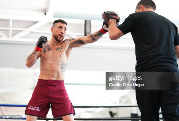 Luis Pajuelo of Peru warms up prior to his fight during Dana White's Contender Series season seven, week three at UFC APEX on August 22, 2023 in Las...
