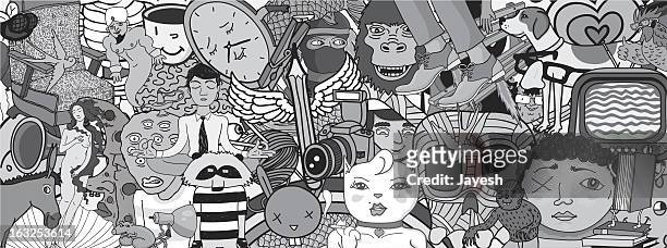 set of doodles background - gorilla stock illustrations