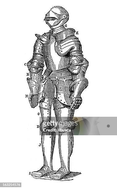 knight's armor antique engraving - cavalier cavalry stock illustrations