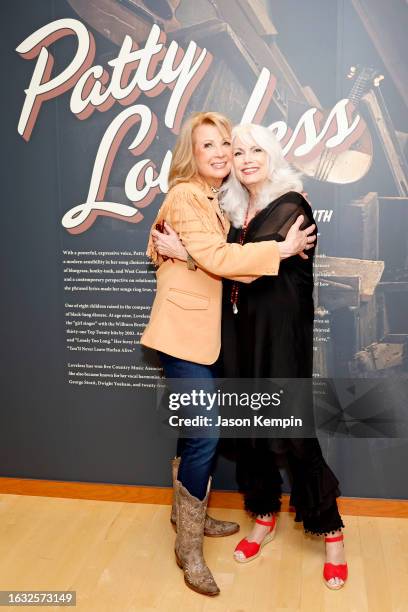 Patty Loveless and Emmylou Harris attend the new exhibition opening of Patty Loveless: No Trouble with the Truth, at Country Music Hall of Fame and...