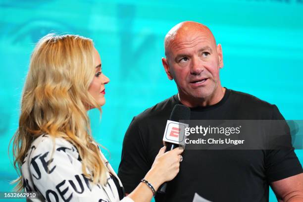 President Dana White announces the contract winners during Dana White's Contender Series season seven, week three at UFC APEX on August 22, 2023 in...