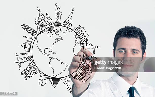 drawing new world on screen - globe showing north america stock pictures, royalty-free photos & images