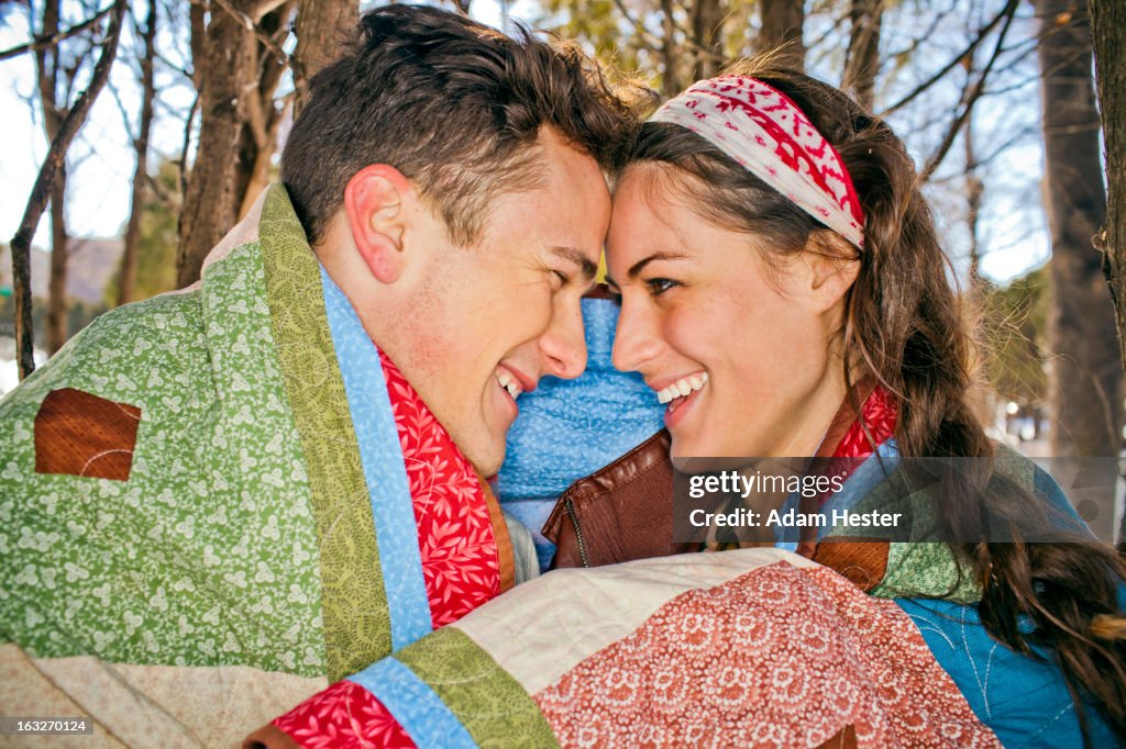 Two young friends having fun together outside .