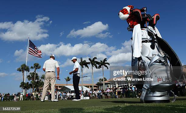 Tiger Woods of the USA is pictured on the practice putting green ahead of the WGC - Cadillac Championship at the Doral Golf Resort & Spa on March 6,...