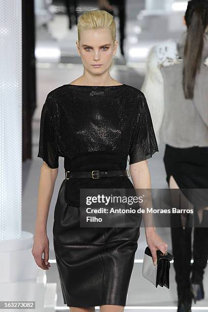 Model walks the runway during the Vionnet Fall/Winter 2013 Ready-to-Wear show as part of Paris Fashion Week on March 6, 2013 in Paris, France.