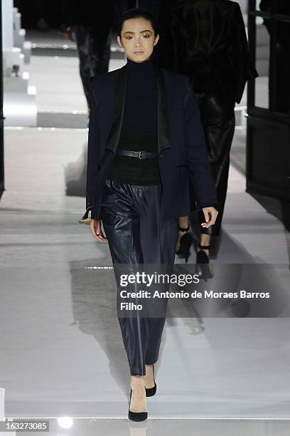 Model walks the runway during the Vionnet Fall/Winter 2013 Ready-to-Wear show as part of Paris Fashion Week on March 6, 2013 in Paris, France.