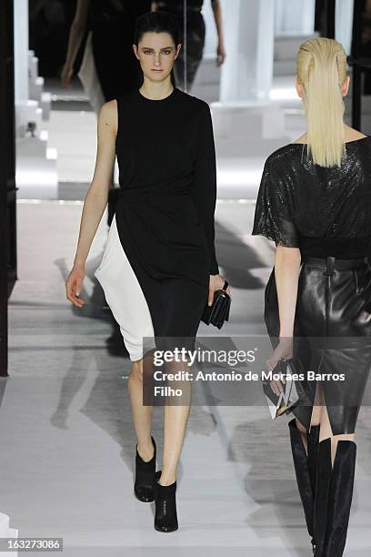 Model walks the runway during the Vionnet Fall/Winter 2013 Ready-to-Wear show as part of Paris Fashion Week on March 6, 2013 in Paris, France.