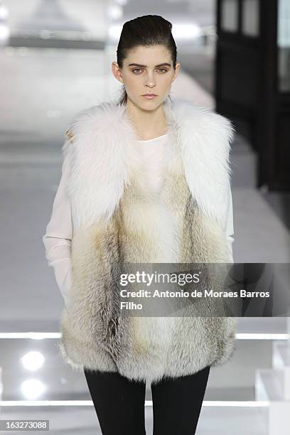 Model walks the runway during the Vionnet Fall/Winter 2013 Ready-to-Wear show as part of Paris Fashion Week on March 6, 2013 in Paris, France.