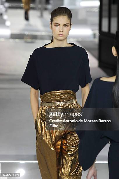 Model walks the runway during the Vionnet Fall/Winter 2013 Ready-to-Wear show as part of Paris Fashion Week on March 6, 2013 in Paris, France.